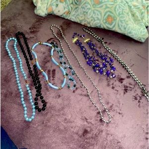 7 Piece Bundle Of Blue And Sliver Necklaces
